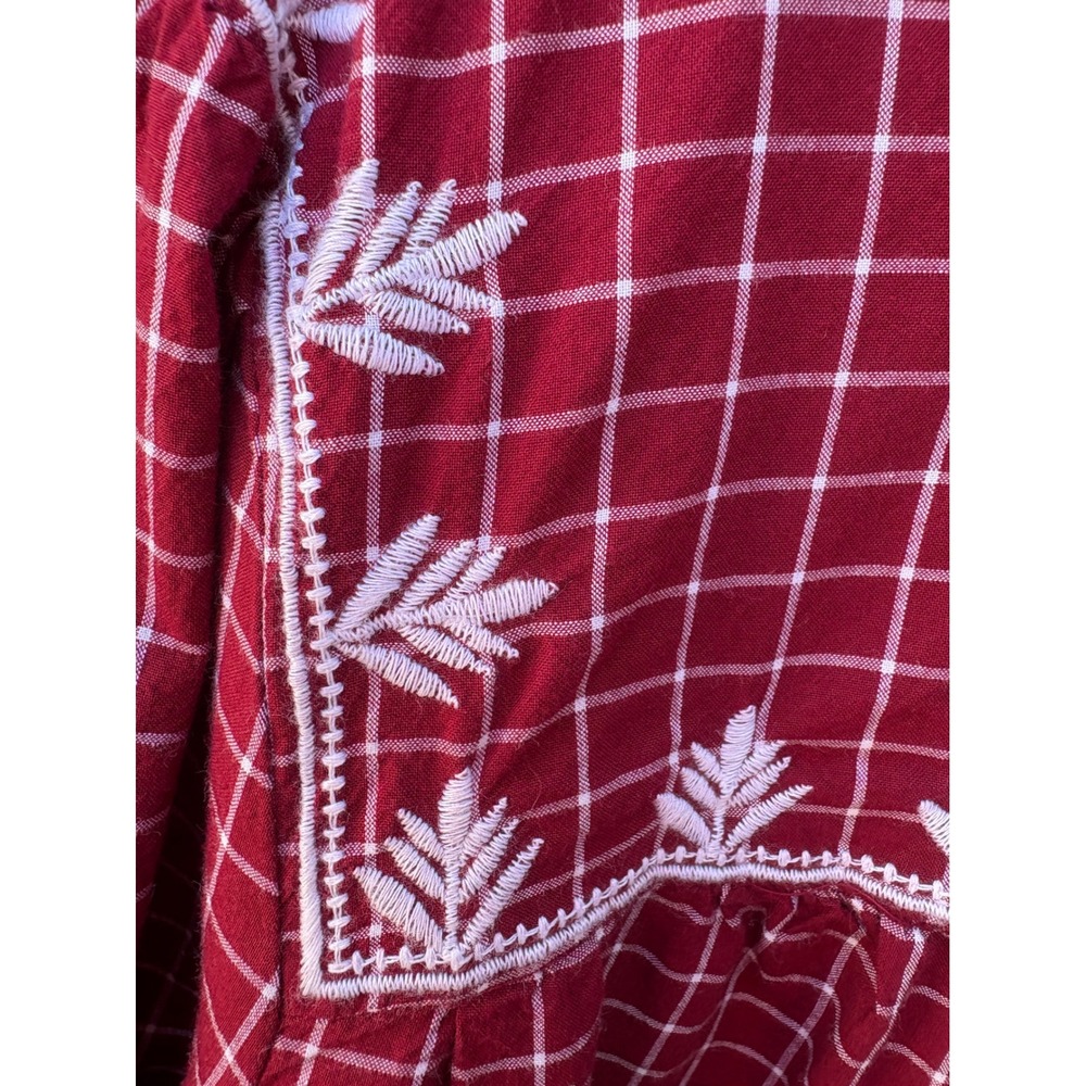 Crown & Ivy Red Plaid Embroidered Long Sleeve Blouse Top Large Boho Cottagecore - Picture 4 of 8